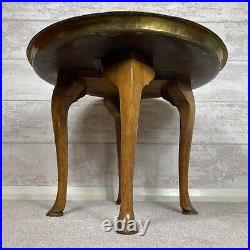 Charming Vintage Solid Wood & Decorative Brass Engraved Coffee Table