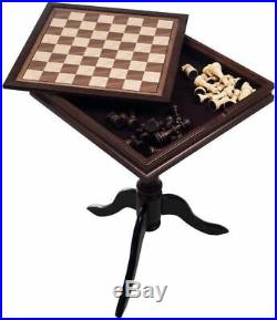 Chess Table Backgammon Set Vintage Antique Style Game Stand Tabletop Storage New