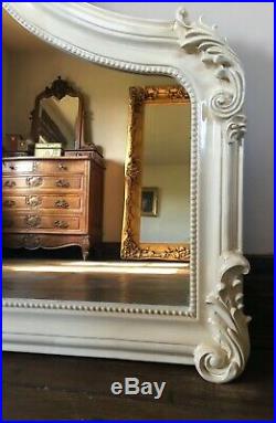 Cream Ivory French Vintage Period Over mantle Scroll Top Arched Wall Mirror