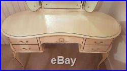 Cream solid wood vintage antique french Louis shabby chic dressing table