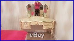 Cream solid wood vintage antique french Louis shabby chic dressing table