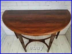 Demi Lune Hallway Console Table Rosewood & Oak Tapered Legs Vintage
