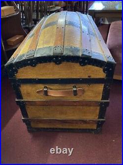 Dome Top Wood Banded Antique Vintage Steamer Trunk Pirate Chest
