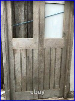 Double doors part glazed with frame Vintage solid aged OAK wood 44x91x 3 1/2