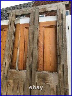 Double doors part glazed with frame Vintage solid aged OAK wood 44x91x 3 1/2