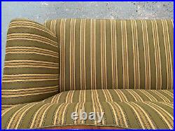 EB1472 Stained Beech & Green Striped Wool High-Backed Two-Seater Sofa Vintage