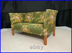 EB2253 Danish Green Floral Fabric-Seater Sofa with Pine Legs Vintage Mid-Century