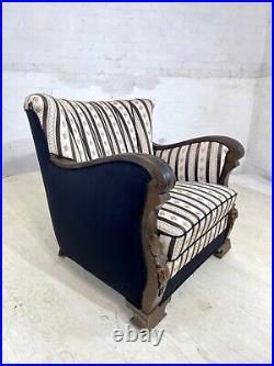 EB4408 Danish Vintage Lounge Chair, Carved Wood Decoration, Antique Style. VCAR