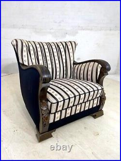 EB4408 Danish Vintage Lounge Chair, Carved Wood Decoration, Antique Style. VCAR