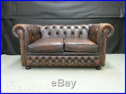 EB841 Dark Brown Leather Chesterfield Two Seater Sofa Vintage Couch Retro Settee