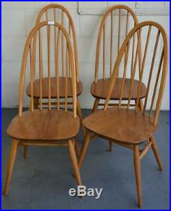 ERCOL vintage PLANK Elm Beech Table & Four Windsor Highback chairs midcentury