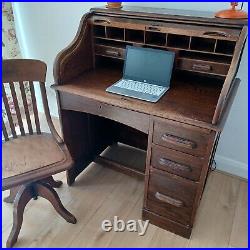 Edwardian Victorian Roll Top Writing Bureau Secretary Desk Vintage Tambour Front