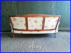 Elegant Vintage reupholstered Walnut show wood French Country House style sofa