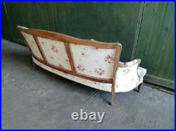 Elegant Vintage reupholstered Walnut show wood French Country House style sofa