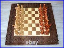 Exclusive Soviet 70s Hand Carved Chess Set Wooden Vintage USSR Antique Cossacks