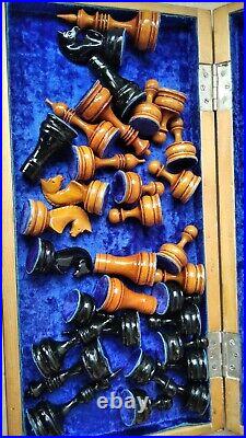 Exclusive Soviet Hand Carved Chess Set 60s Wooden Vintage USSR Antique Knights