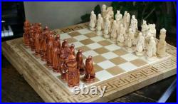Exclusive Soviet Hand Carved Chess Set 70s Wooden Vintage USSR Antique Knights