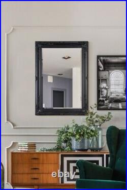 Extra Large Mirror Black Wall Vintage Antique Wood Framed 3Ft8x2Ft8 110x79cm