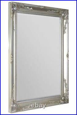 Extra Large Mirror Silver Wall Vintage Antique Wood Framed 3Ft8x2Ft8 110 x 79cm
