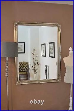 Extra Large Silver Wood Wall Mirror Antique Vintage 4Ft6 X 3Ft6 137cm X 106cm