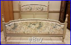 Fab Vintage French Painted Louis XVI Style King Size Bed Romantic Floral Fabric