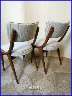 Fab Vintage Retro Mid Century Pair of 2 Ben Chairs Dining Office Striped Linen