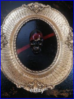 Framed gold Skull in Vintage frame. Gothic home decor. One of a kind Art