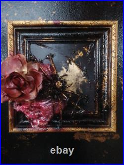 Framed gold and bloody spider and rose in Vintage frame. One of a kind Art