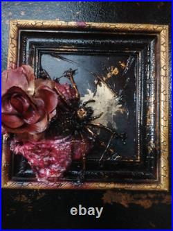Framed gold and bloody spider and rose in Vintage frame. One of a kind Art