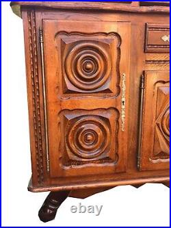 French Antique Rustic Vintage Mid Century Solid Wood Walnut Carved Dresser