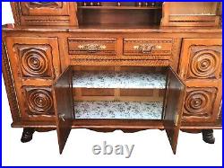French Antique Rustic Vintage Mid Century Solid Wood Walnut Carved Dresser