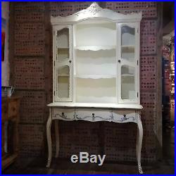 French Antique Style Painted Glass Top Dresser Shabby Chic Vintage Distressed