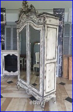 French Shabby Chic Provencal Vintage Antique Wardrobe wit Mirrors Oak Wood