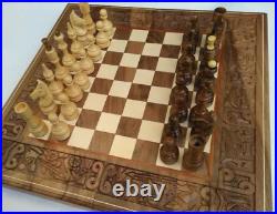 Hand Carved Soviet Wooden Chess Set 70s Vintage USSR Antique Big Old