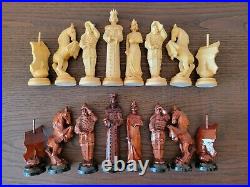 Handcarved soviet chess set 70s Wooden Russian Vintage antique USSR christmas
