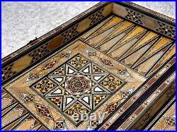 Handmade Backgammon Board Set Vintage Antique Chess Table Wood Pieces Dice Game