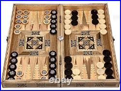 Handmade Backgammon Board Set Vintage Antique Chess Wood Pieces Dice