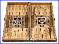 Handmade Backgammon Board Set Vintage Antique Chess Wood Pieces Dice