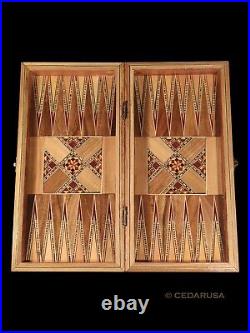 Handmade Backgammon Board Set Vintage Antique Chess Wood with Chess Pieces