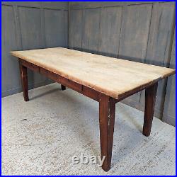 Heavy French Style Large Vintage Teak Two Drawer Farmhouse Table