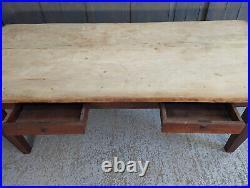 Heavy French Style Large Vintage Teak Two Drawer Farmhouse Table