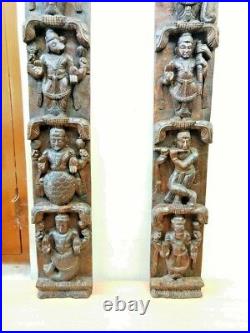 Hindu Dashavatara Wall Vertical Panel Pair Vintage God Vishnu Ten Avatar Diwali