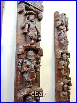 Hindu Dashavatara Wall Vertical Panel Pair Vintage God Vishnu Ten Avatar Diwali