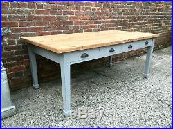 Huge Antique Hand Painted Rustic Pine Top Farmhouse Kitchen Table