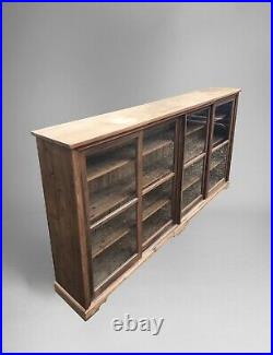 Huge Vintage Pine Glazed Display China Bookcase Drinks Cabinet Cupboard