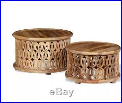 Indian Coffee Table Round Vintage Furniture Side End Tables Antique Solid Wood 2