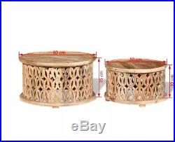 Indian Coffee Table Round Vintage Furniture Side End Tables Antique Solid Wood 2