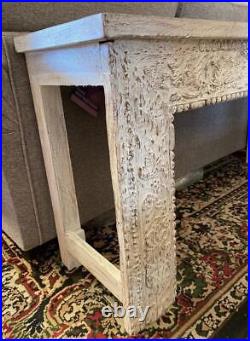 Indian Vintage White Wood Console Table Upcycled from Antique Carvings etc