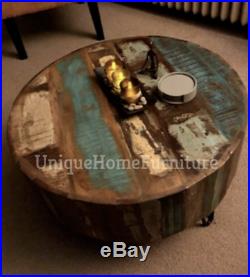 Industrial Coffee Table Reclaimed Wood Furniture Antique Living Room Large Round
