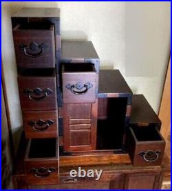 Japanese antique KAIDAN-TANSU wood chest of drawers TAISHO-era Vintage Japan